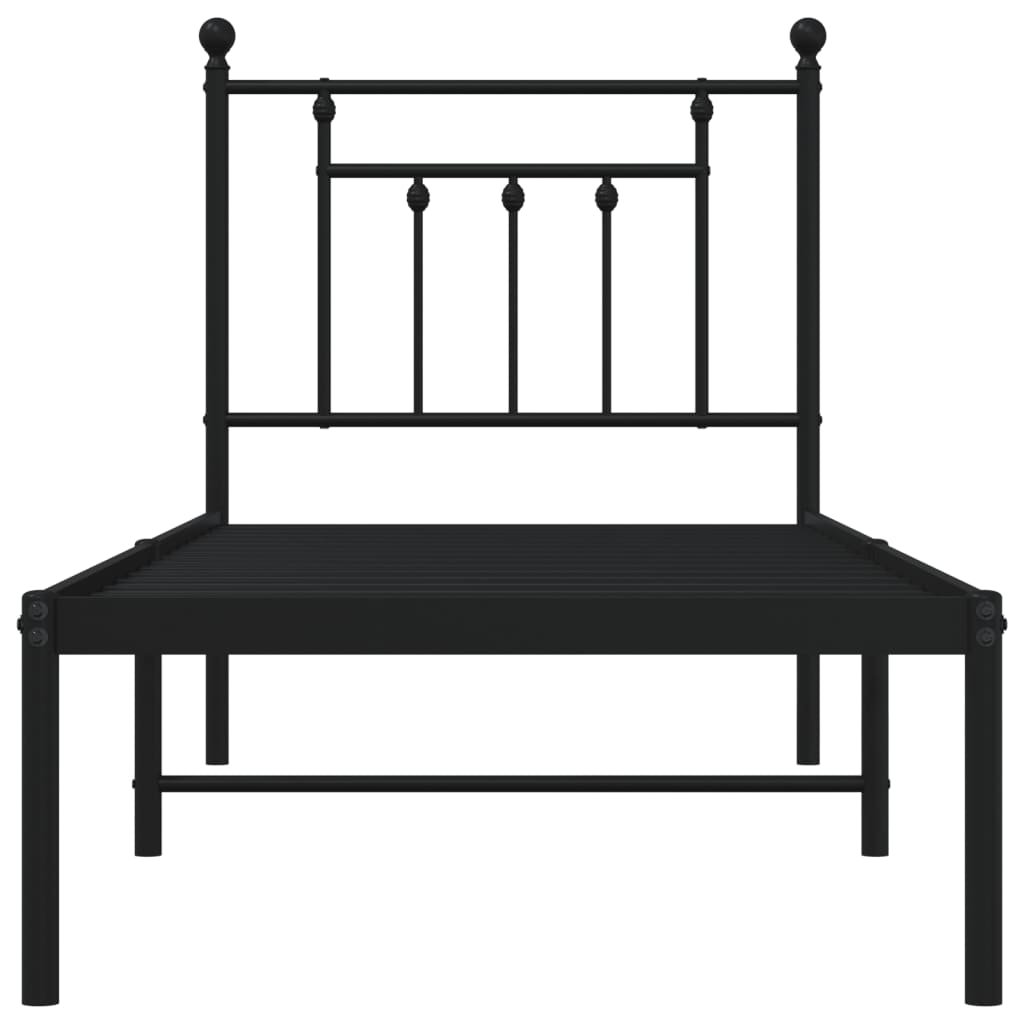 fekete fém ágykeret fejtámlával 75 x 190 cm