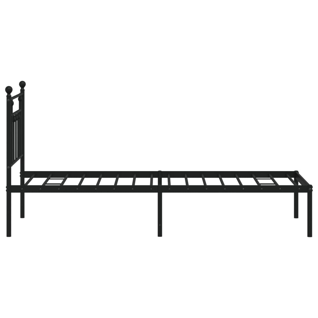 fekete fém ágykeret fejtámlával 75 x 190 cm