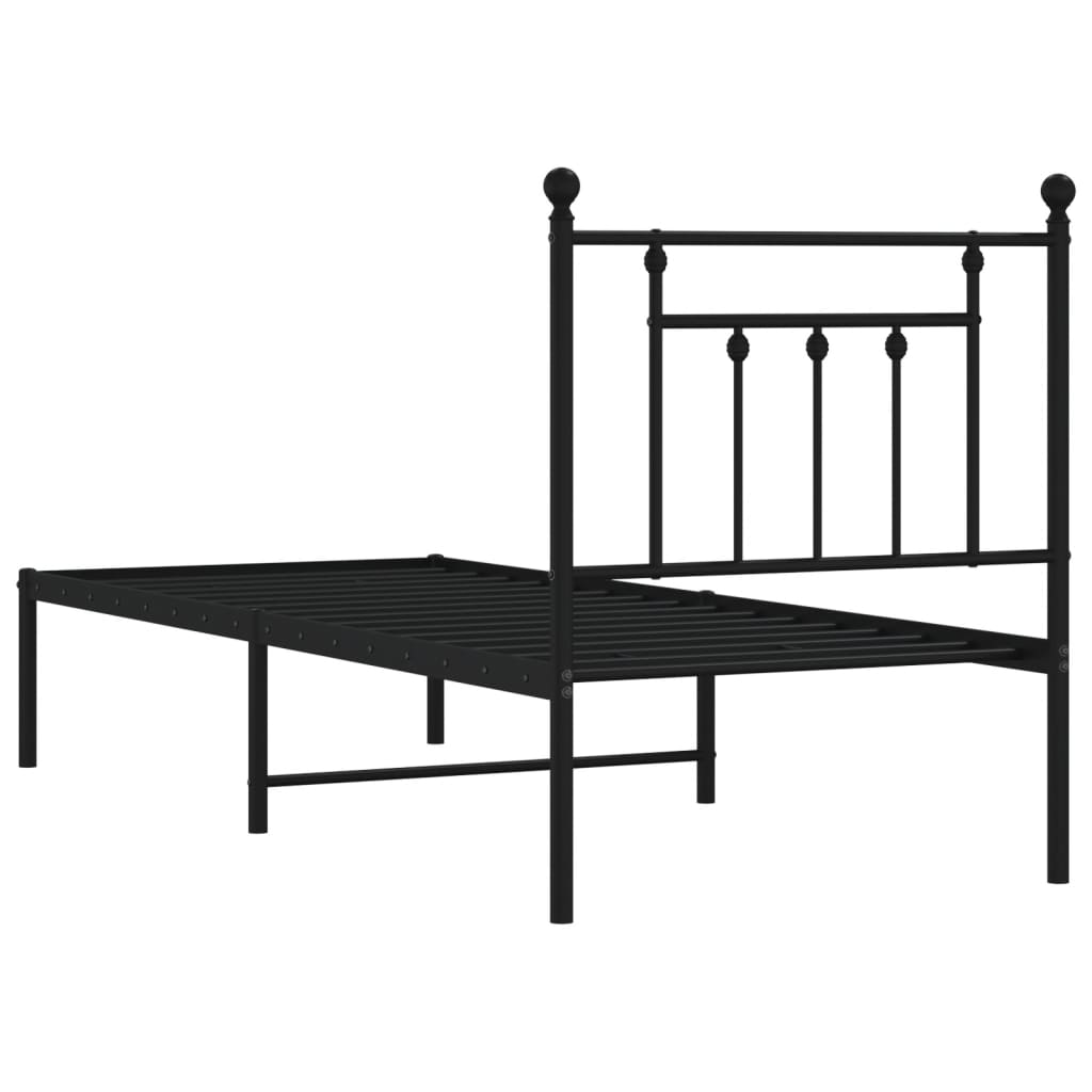 fekete fém ágykeret fejtámlával 75 x 190 cm