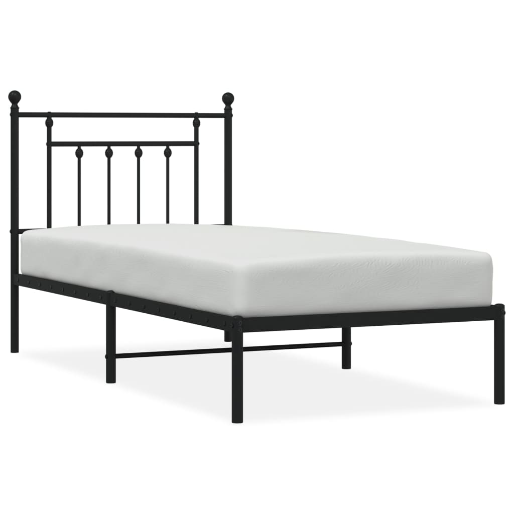 fekete fém ágykeret fejtámlával 80 x 200 cm