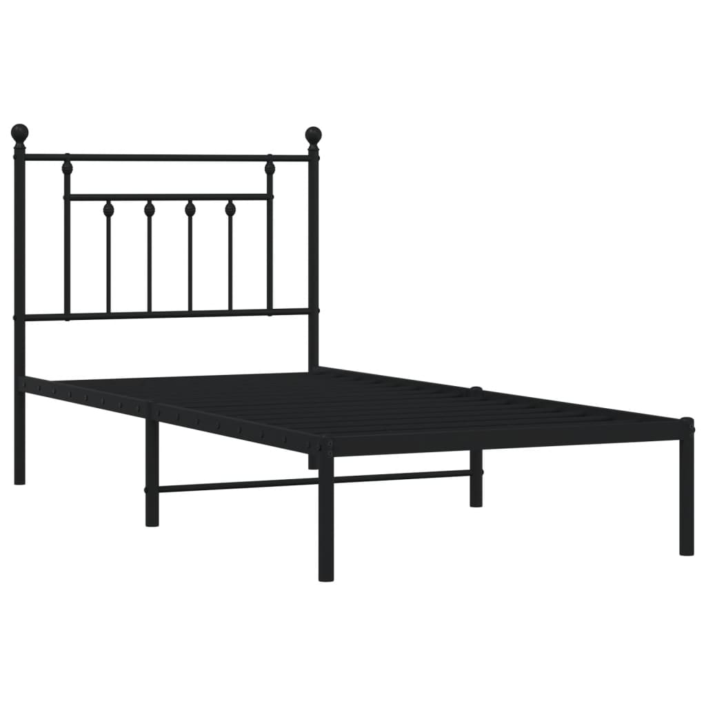 fekete fém ágykeret fejtámlával 80 x 200 cm