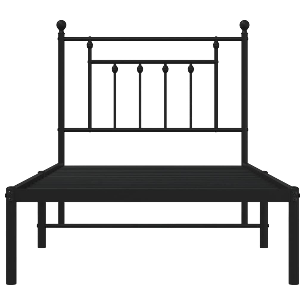 fekete fém ágykeret fejtámlával 80 x 200 cm