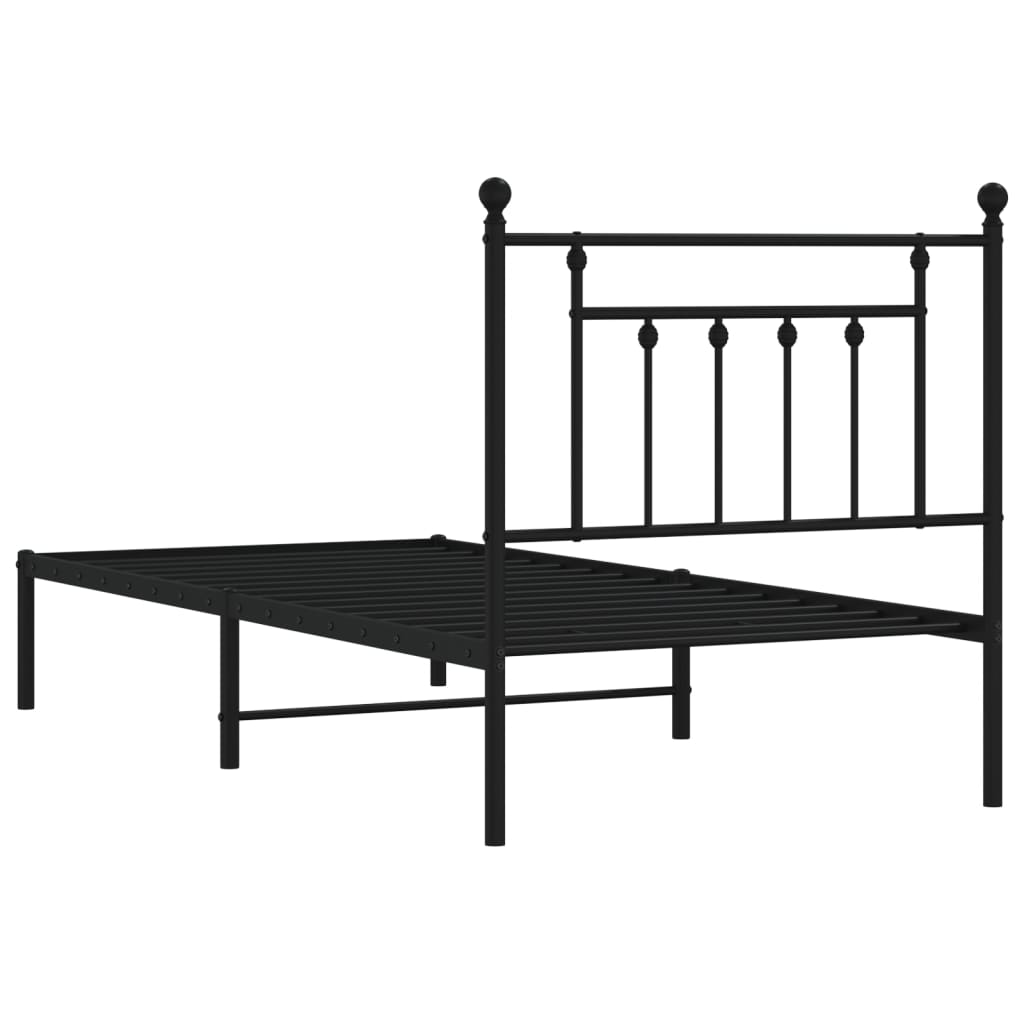 fekete fém ágykeret fejtámlával 80 x 200 cm