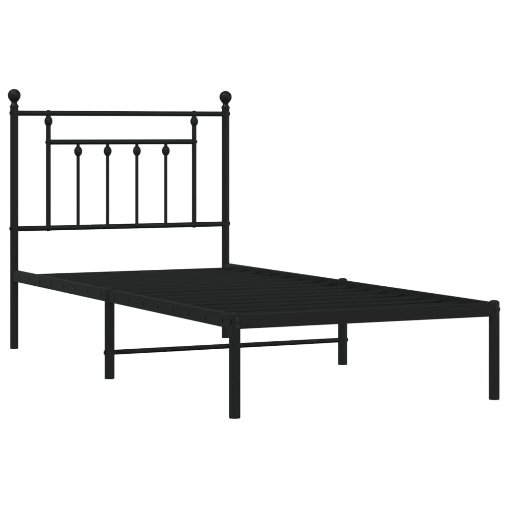 fekete fém ágykeret fejtámlával 90 x 190 cm