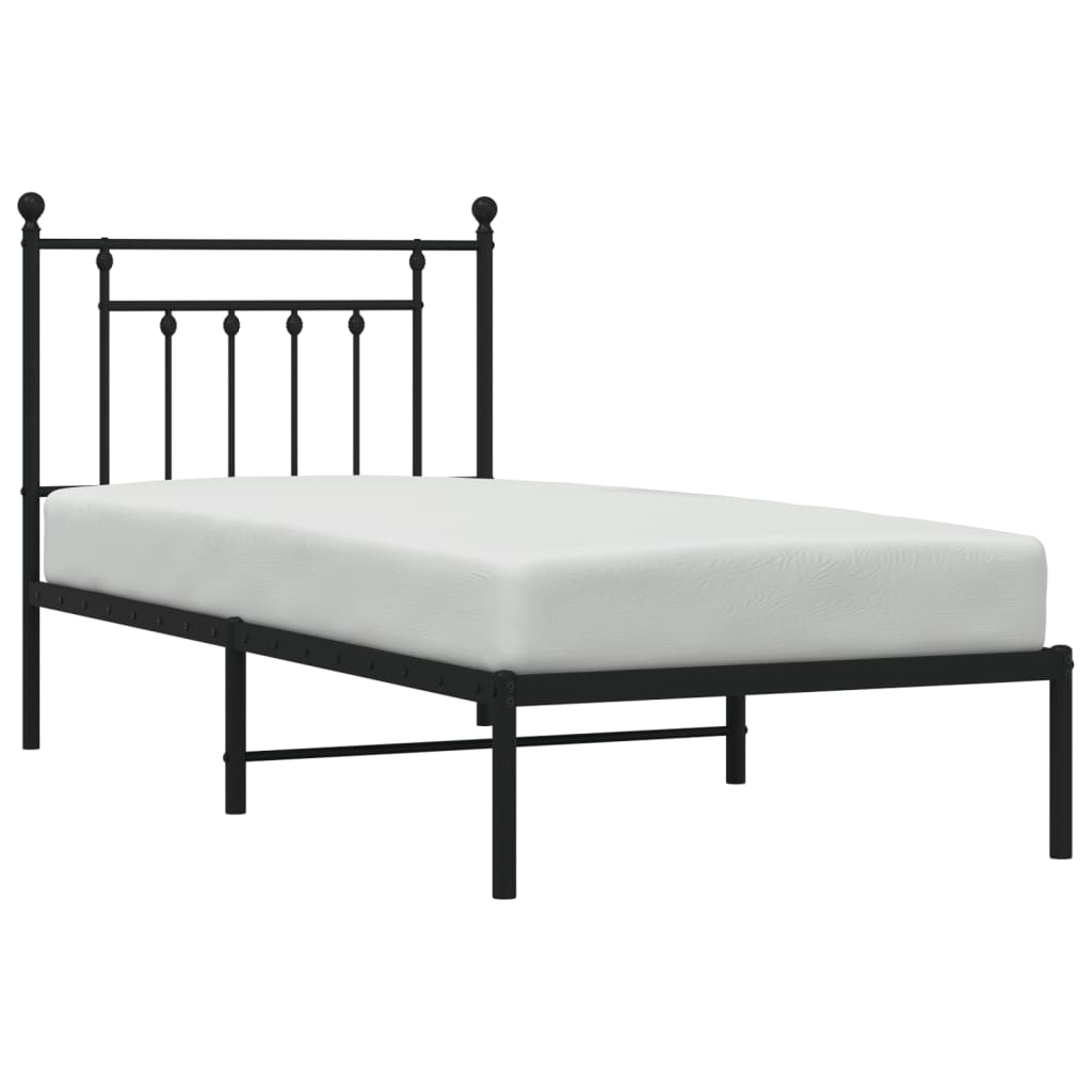 fekete fém ágykeret fejtámlával 90 x 190 cm