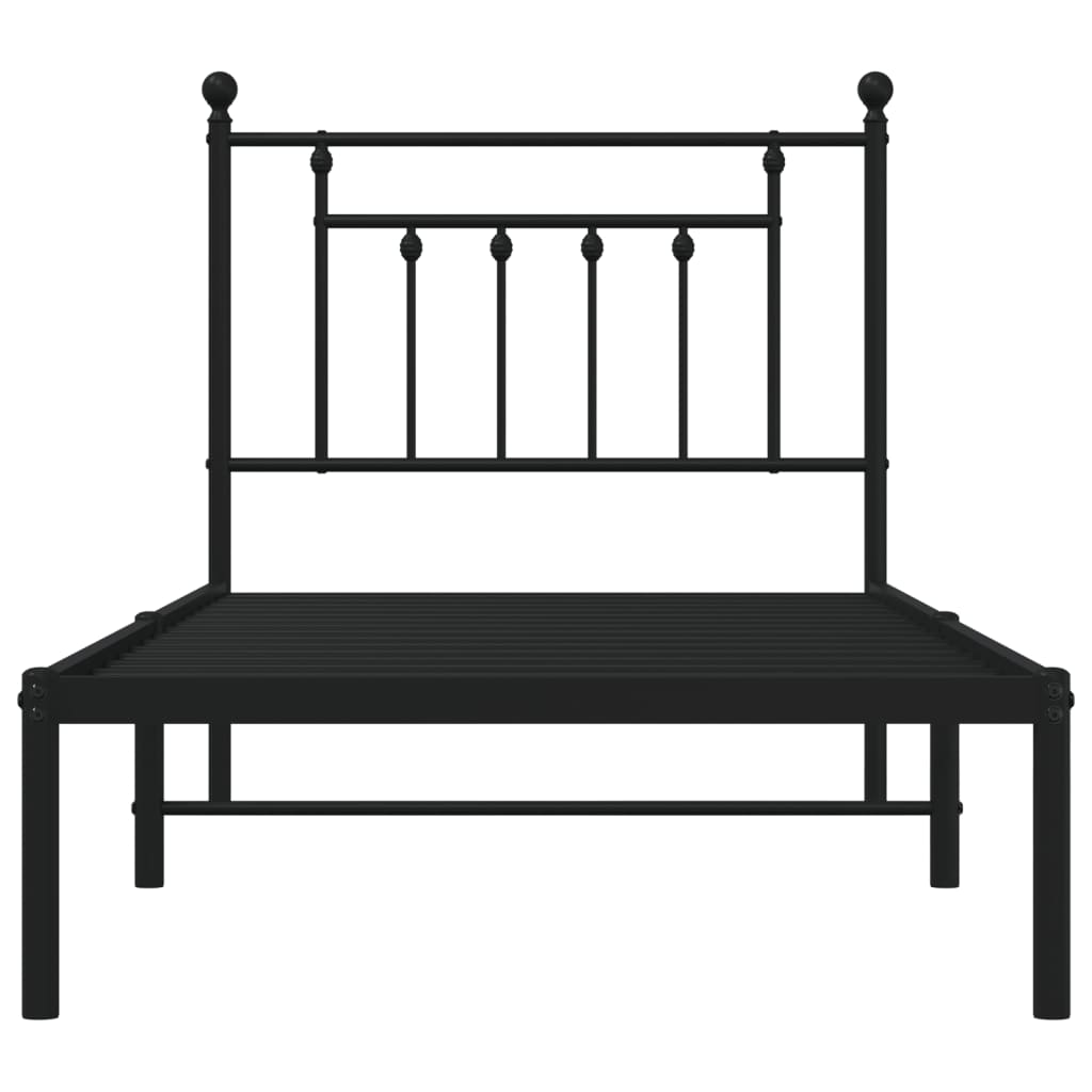 fekete fém ágykeret fejtámlával 90 x 190 cm