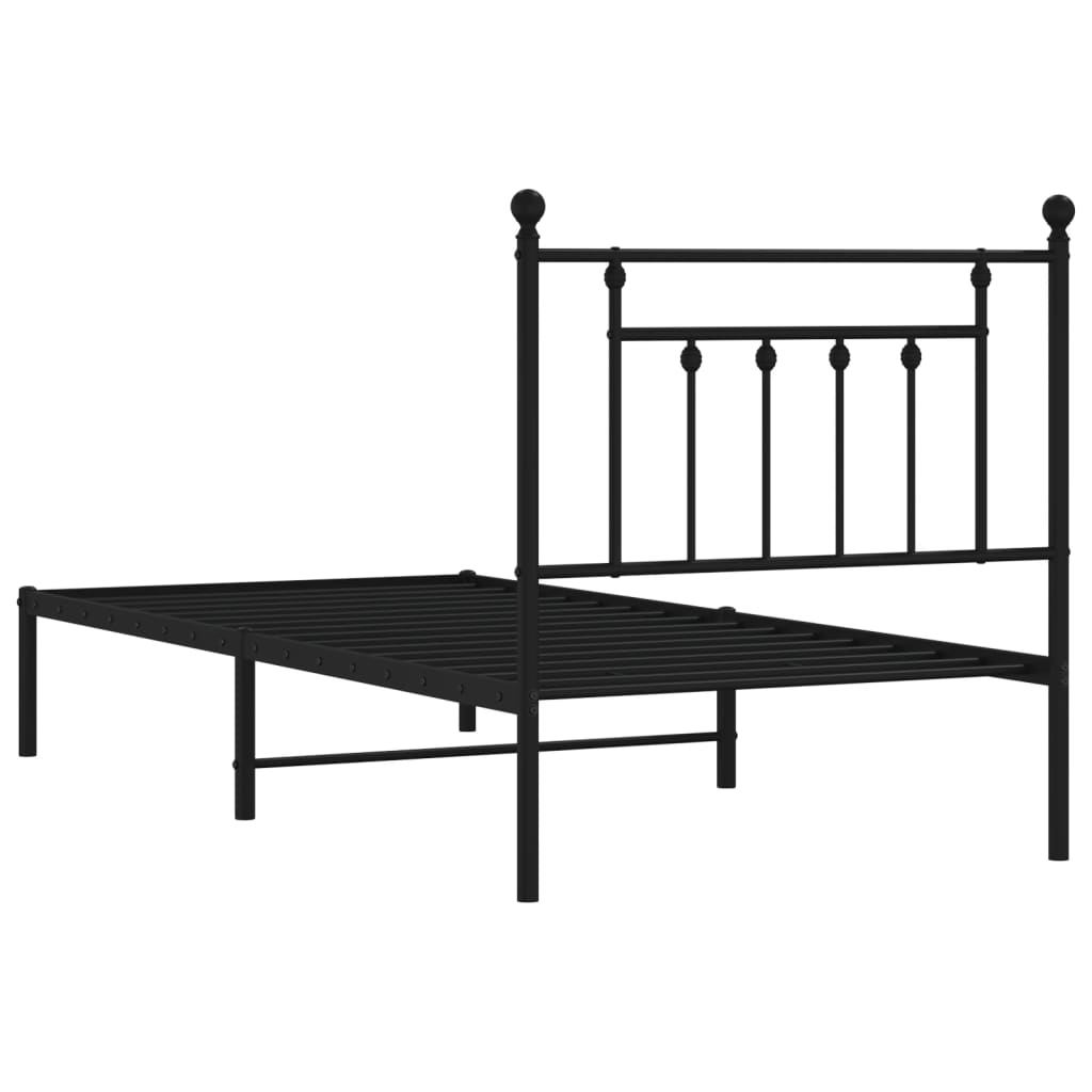 fekete fém ágykeret fejtámlával 90 x 190 cm