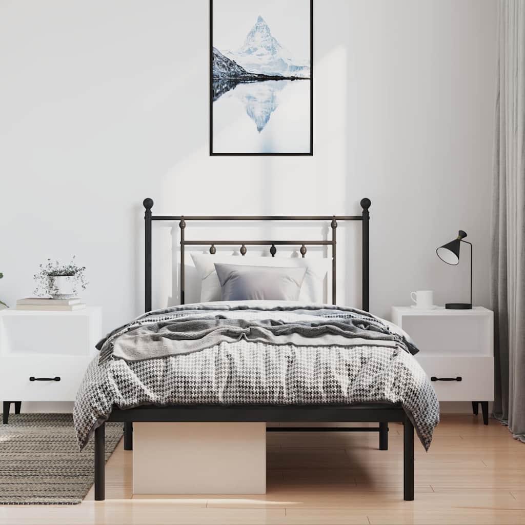 fekete fém ágykeret fejtámlával 100 x 200 cm