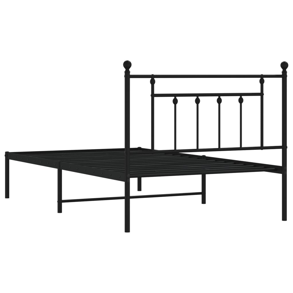 fekete fém ágykeret fejtámlával 107 x 203 cm