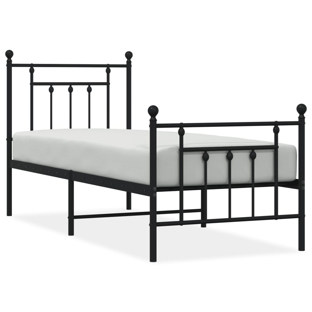 fekete fém ágykeret fej- és lábtámlával 75 x 190 cm