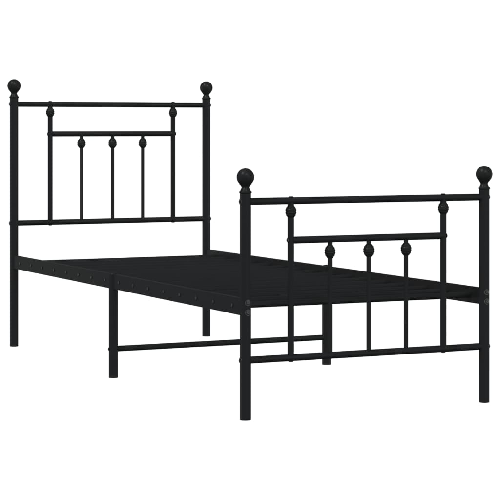 fekete fém ágykeret fej- és lábtámlával 75 x 190 cm