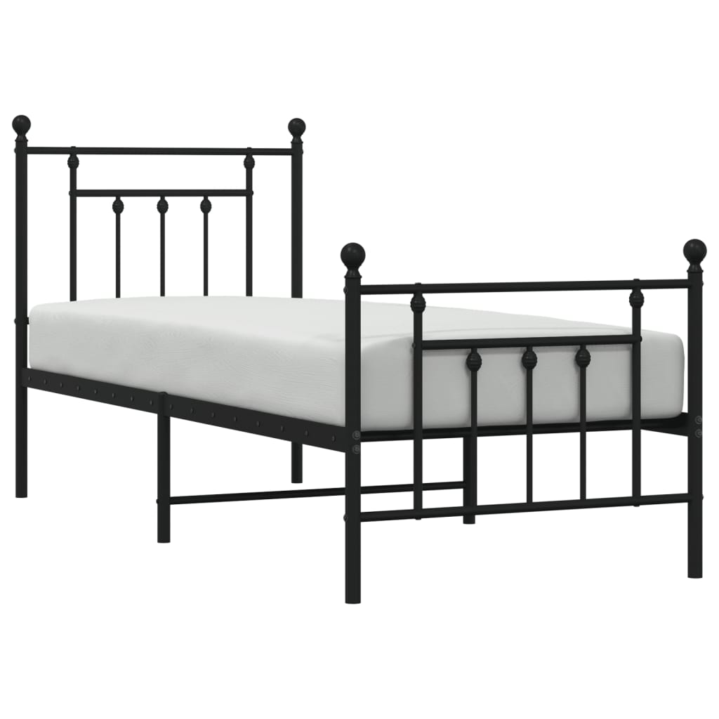 fekete fém ágykeret fej- és lábtámlával 75 x 190 cm