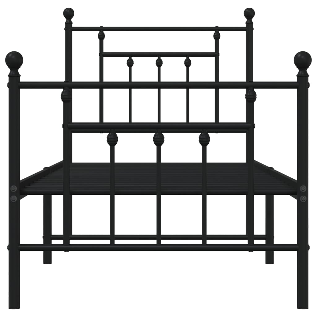 fekete fém ágykeret fej- és lábtámlával 75 x 190 cm