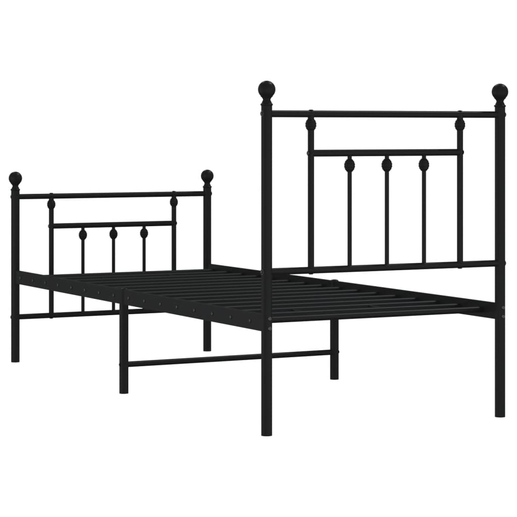 fekete fém ágykeret fej- és lábtámlával 75 x 190 cm