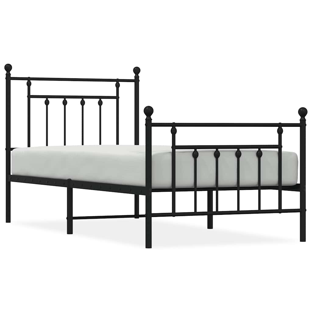 fekete fém ágykeret fej- és lábtámlával 80 x 200 cm