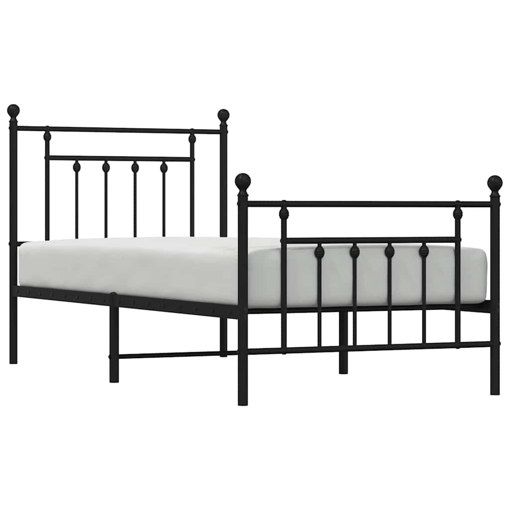 fekete fém ágykeret fej- és lábtámlával 80 x 200 cm