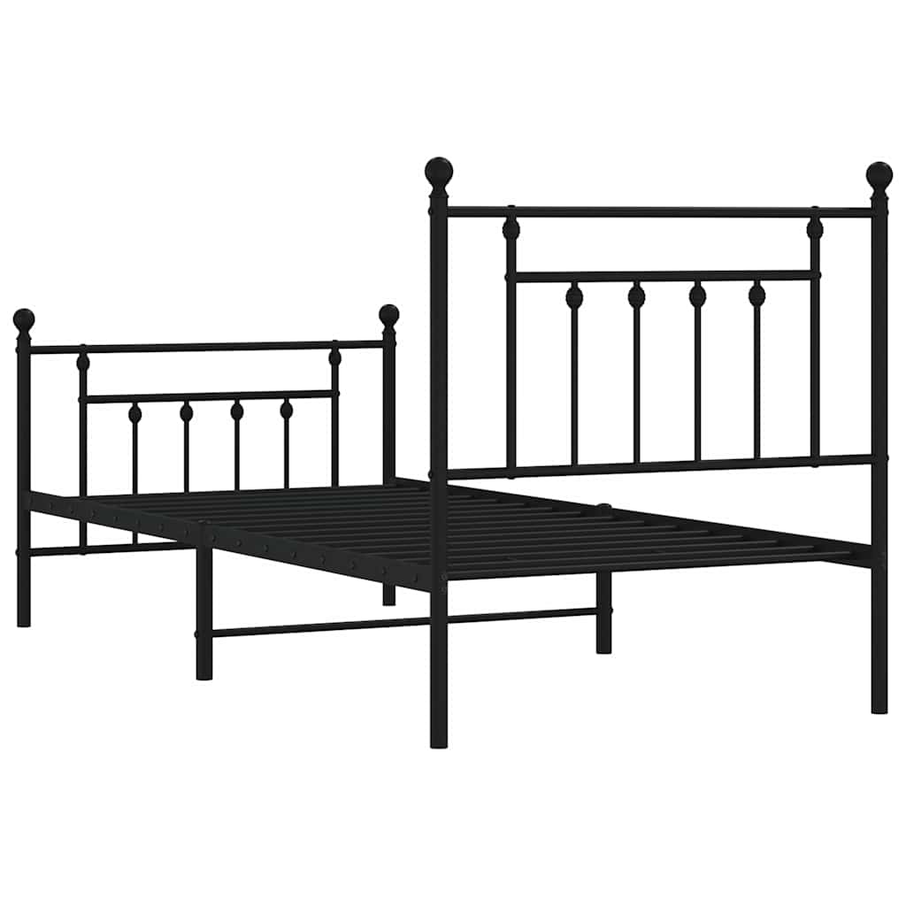 fekete fém ágykeret fej- és lábtámlával 80 x 200 cm