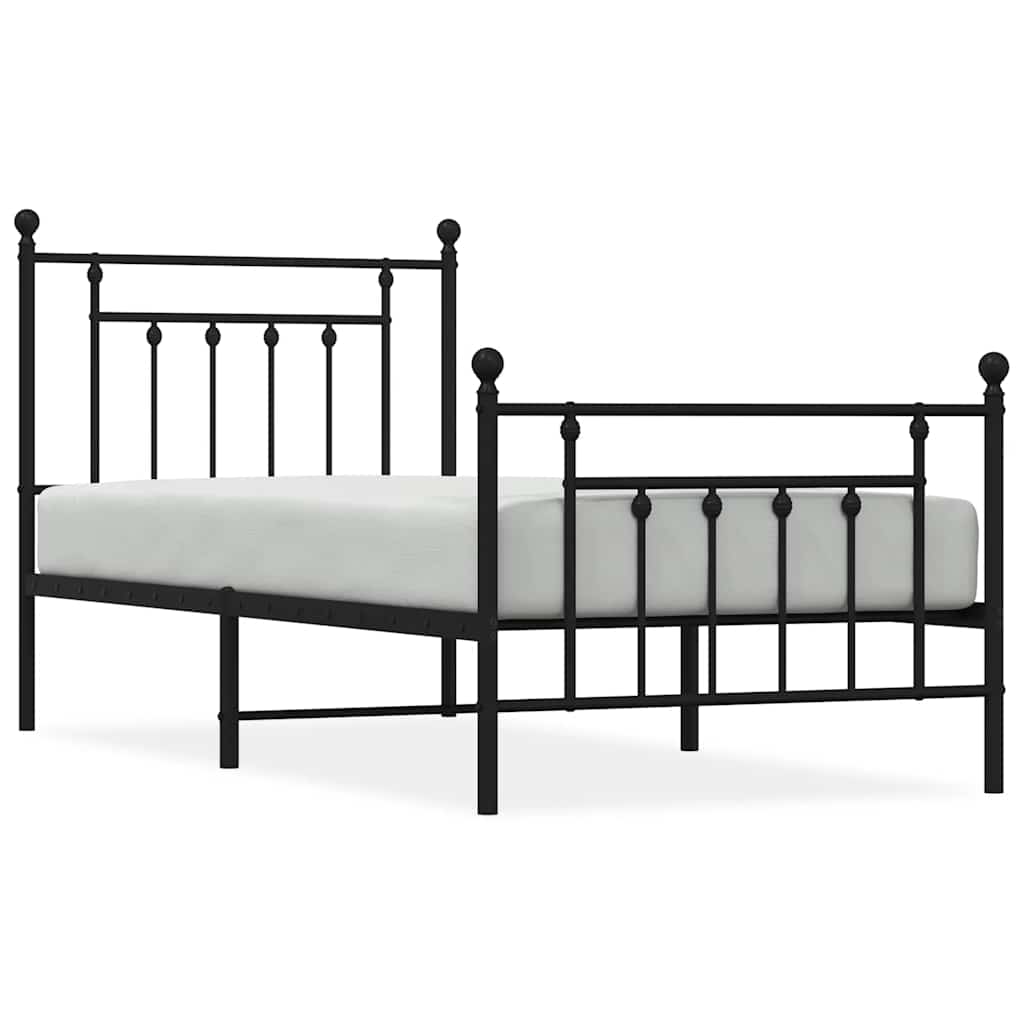 fekete fém ágykeret fej- és lábtámlával 90 x 190 cm