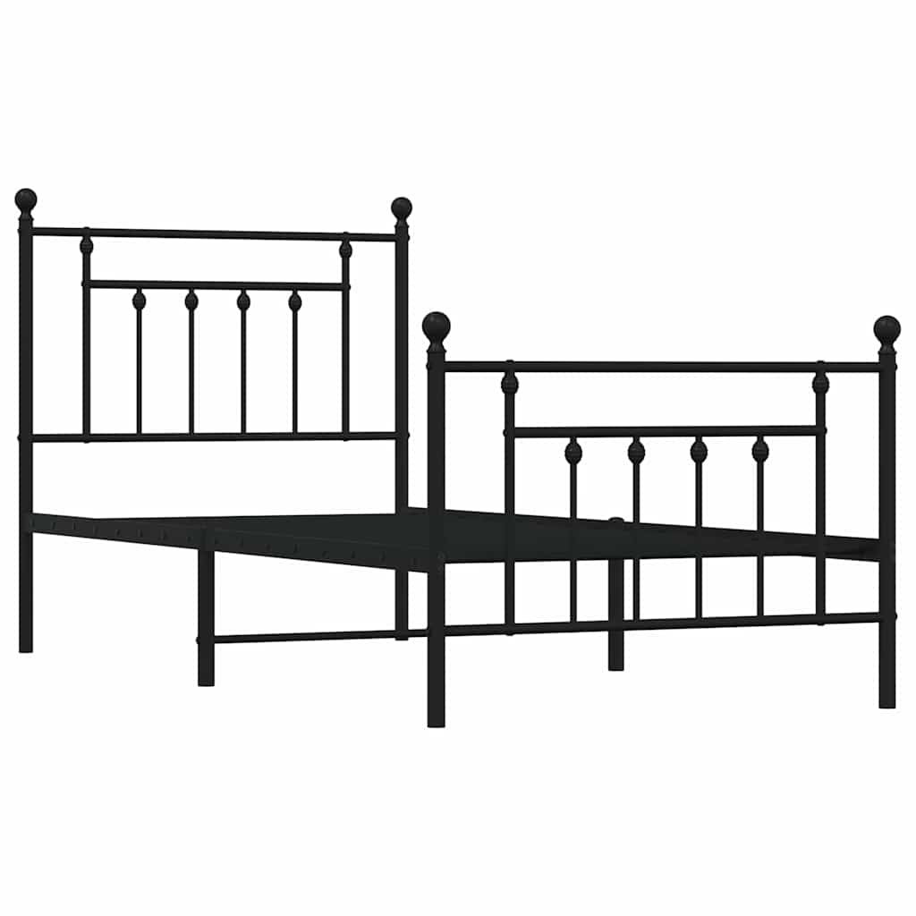 fekete fém ágykeret fej- és lábtámlával 90 x 190 cm