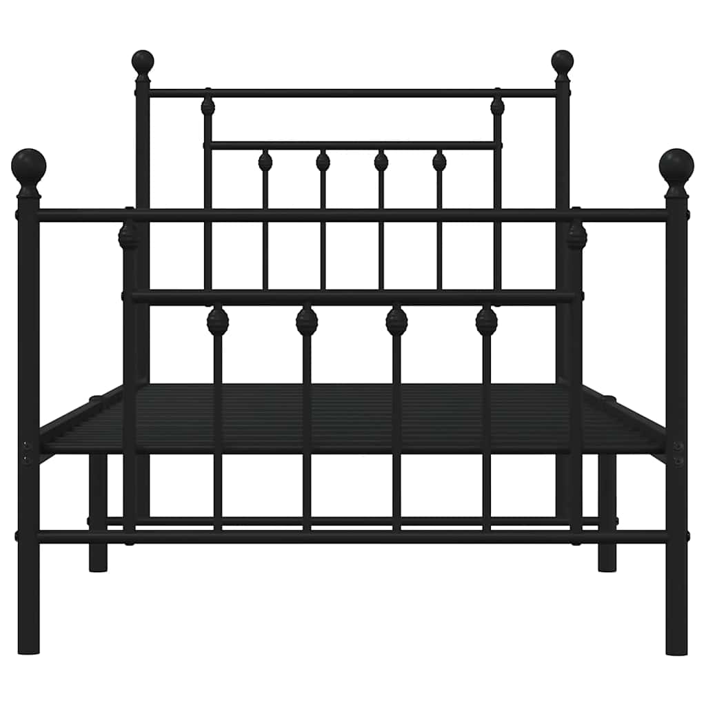fekete fém ágykeret fej- és lábtámlával 90 x 190 cm