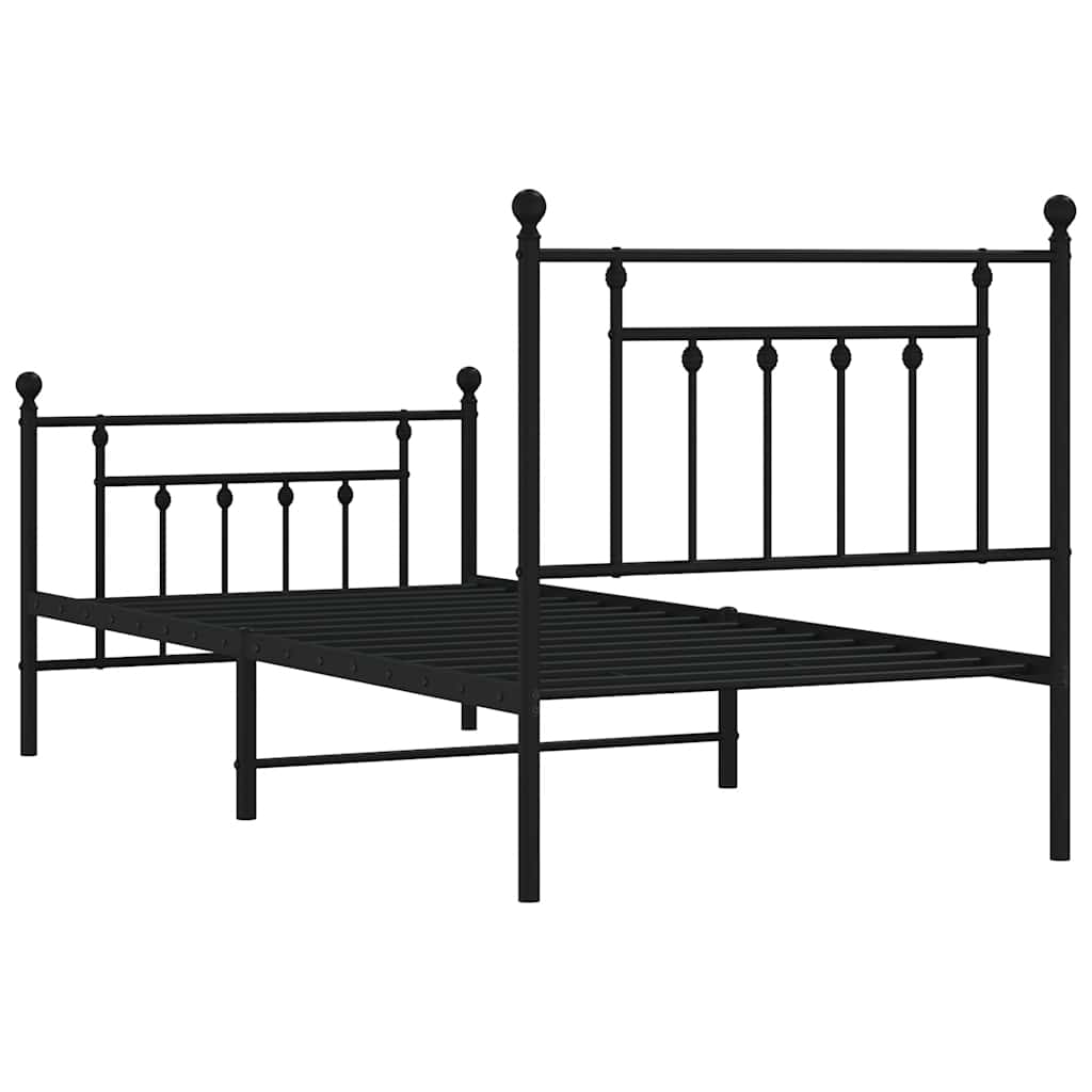 fekete fém ágykeret fej- és lábtámlával 90 x 190 cm