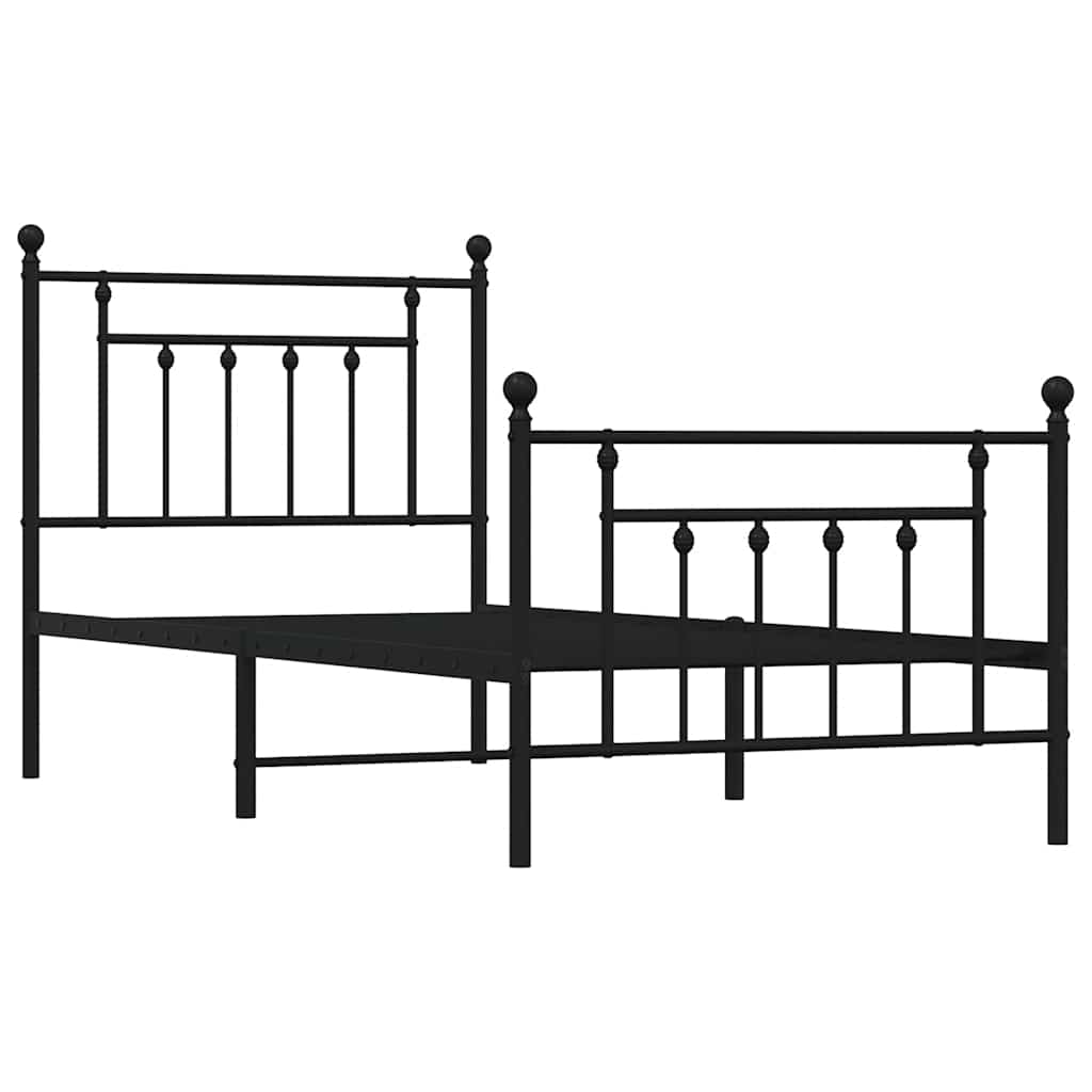 fekete fém ágykeret fej- és lábtámlával 90 x 200 cm