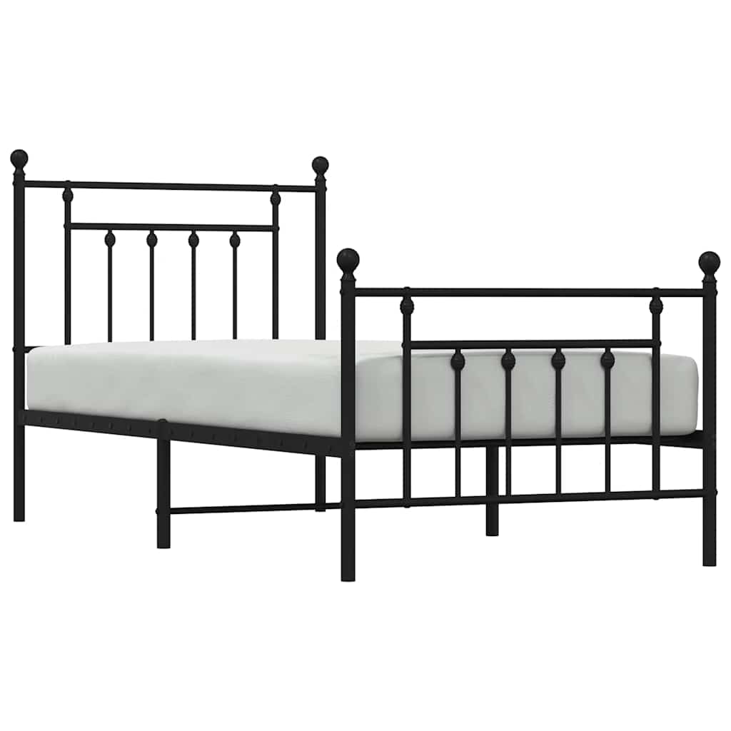 fekete fém ágykeret fej- és lábtámlával 90 x 200 cm