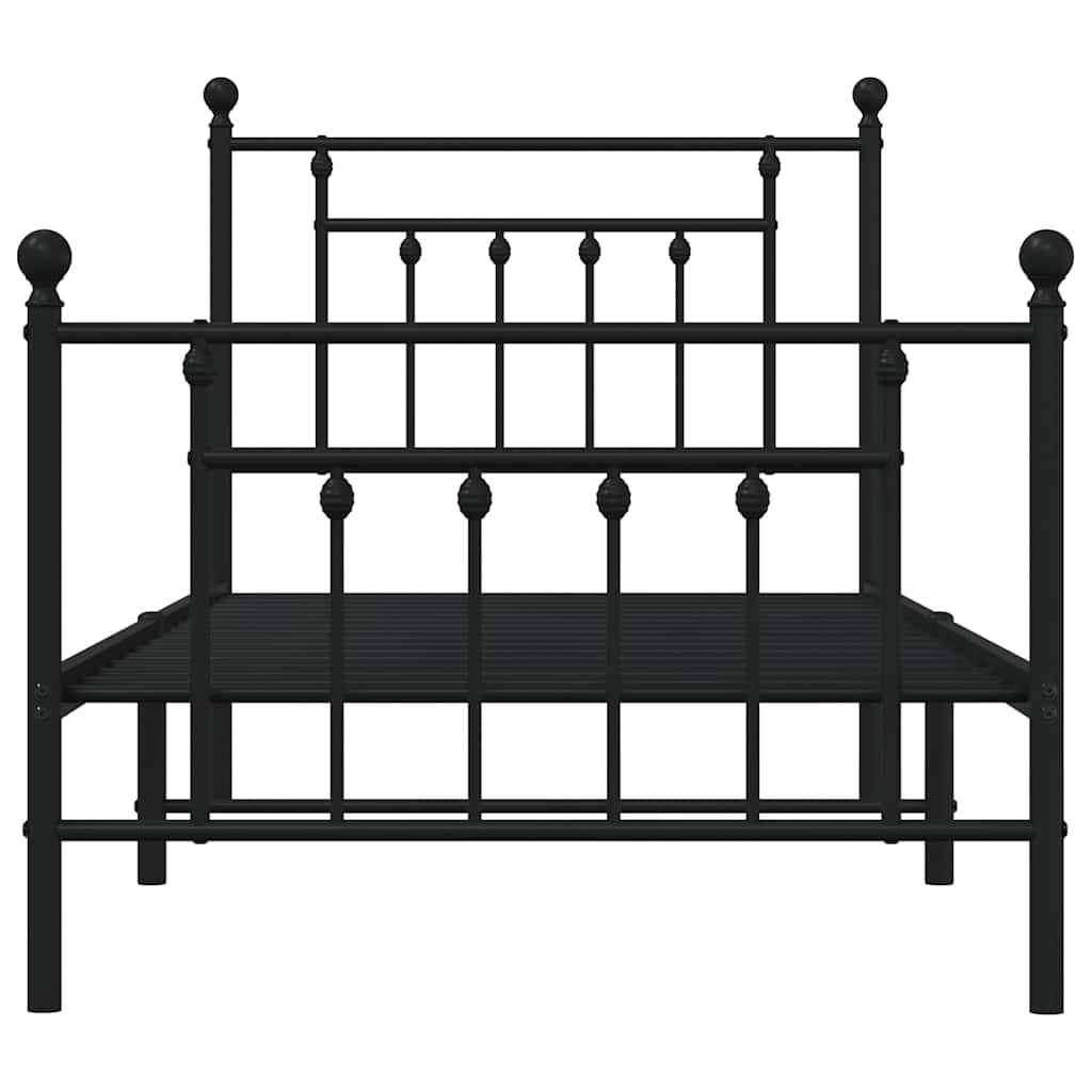 fekete fém ágykeret fej- és lábtámlával 90 x 200 cm