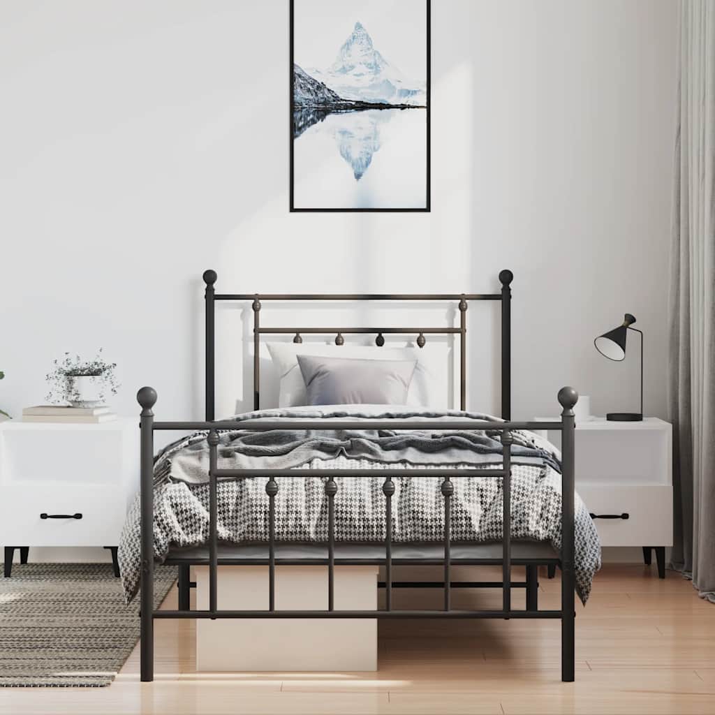 fekete fém ágykeret fej- és lábtámlával 100 x 190 cm