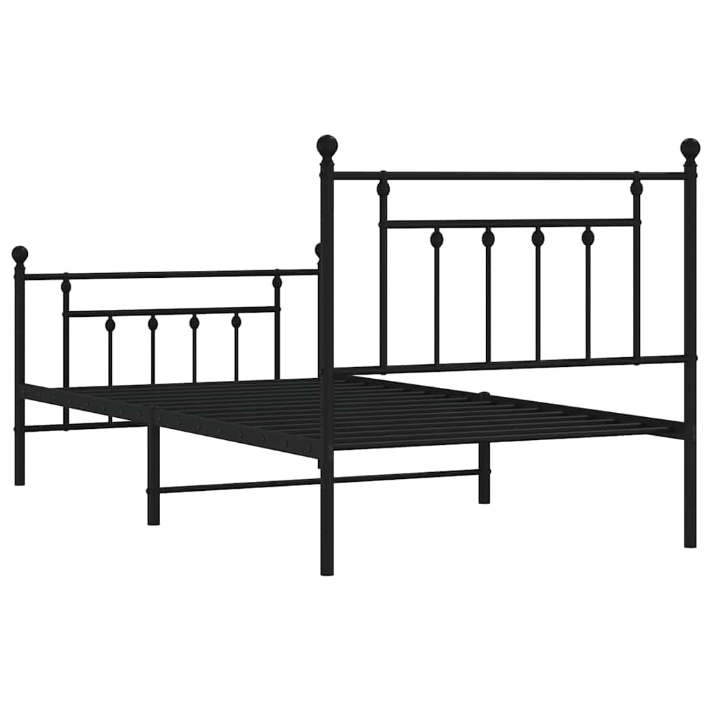 fekete fém ágykeret fej- és lábtámlával 100 x 190 cm