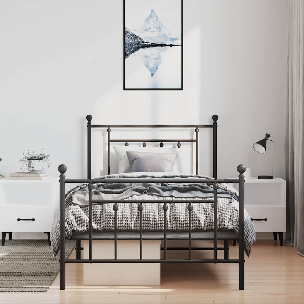 fekete fém ágykeret fej- és lábtámlával 100 x 200 cm