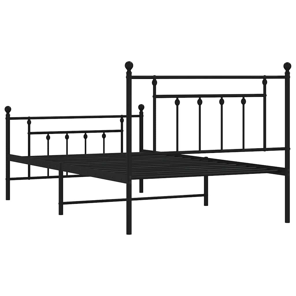 fekete fém ágykeret fej- és lábtámlával 100 x 200 cm
