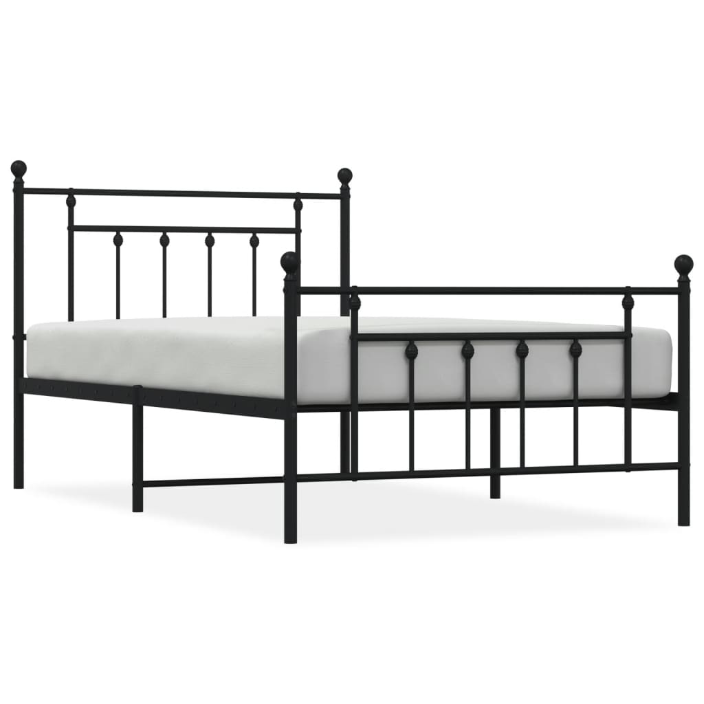 fekete fém ágykeret fej- és lábtámlával 107 x 203 cm