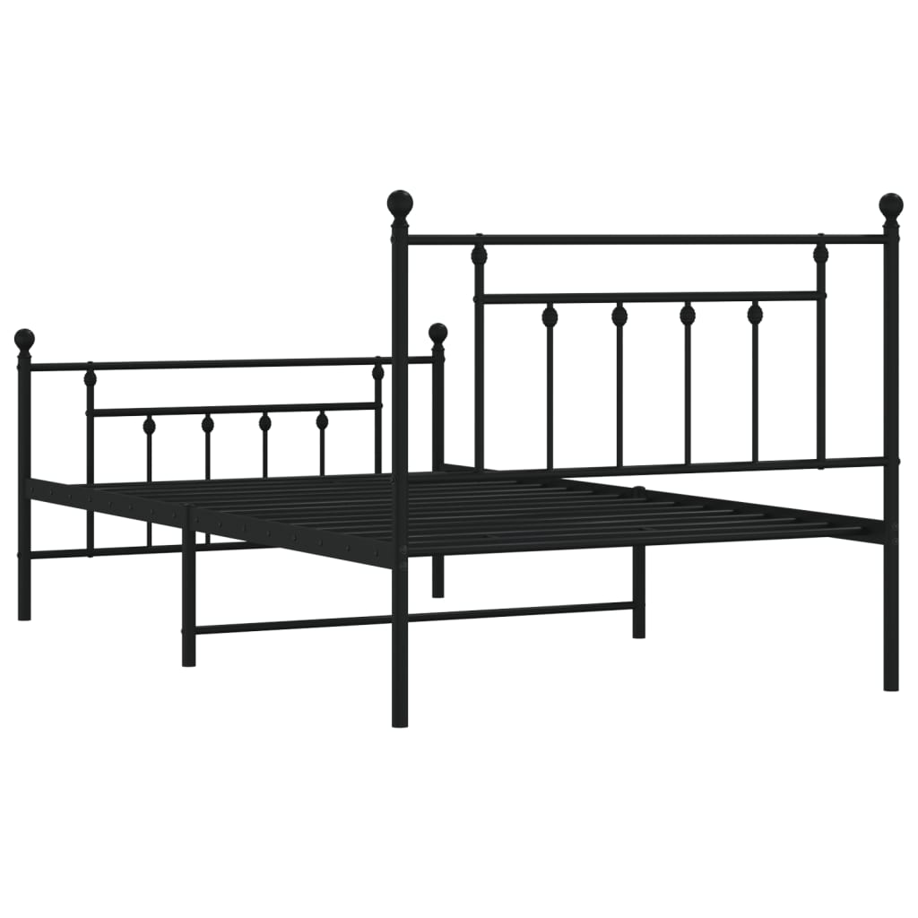 fekete fém ágykeret fej- és lábtámlával 107 x 203 cm