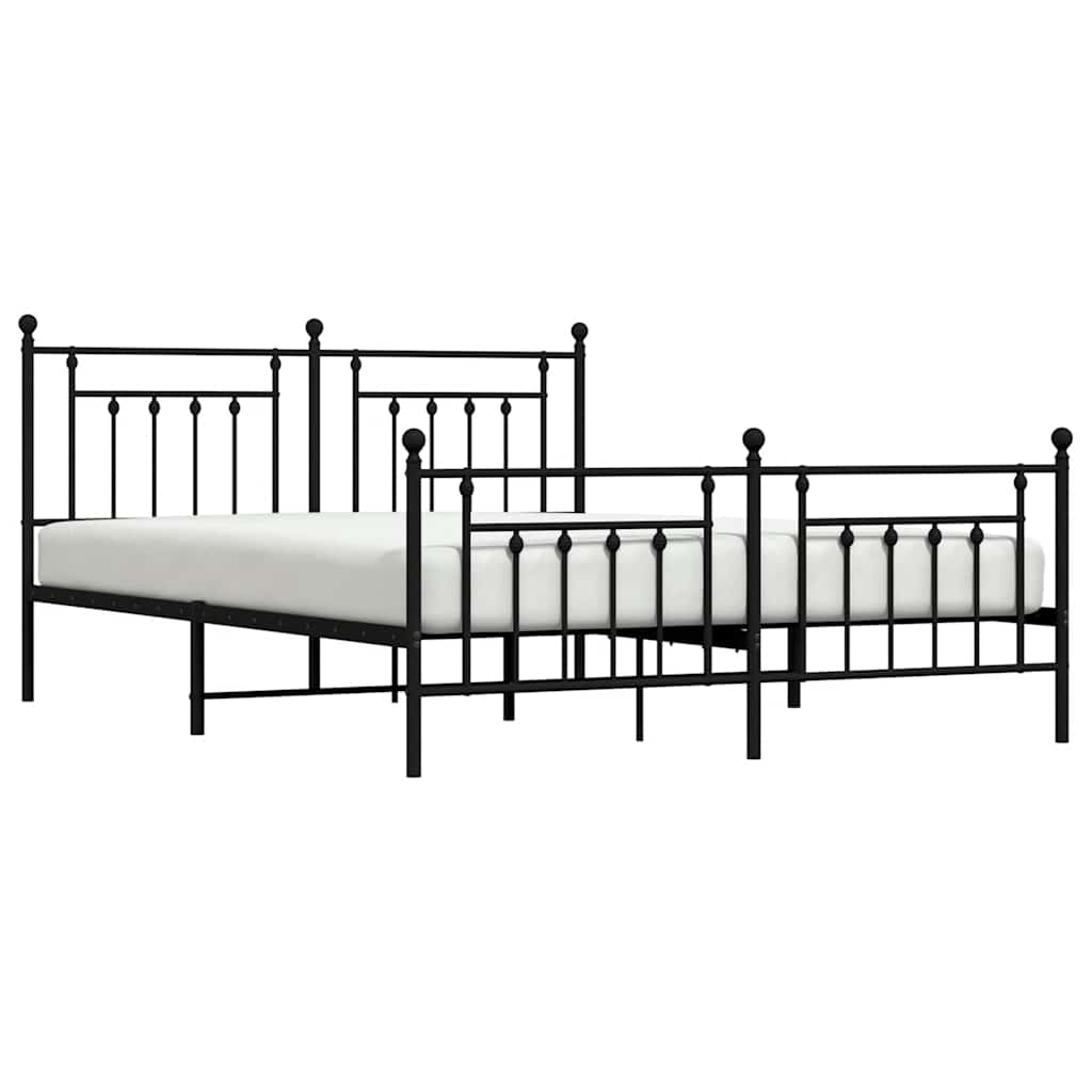 fekete fém ágykeret fej- és lábtámlával 183 x 213 cm