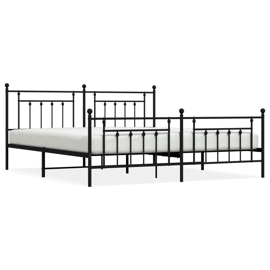 fekete fém ágykeret fej- és lábtámlával 200 x 200 cm