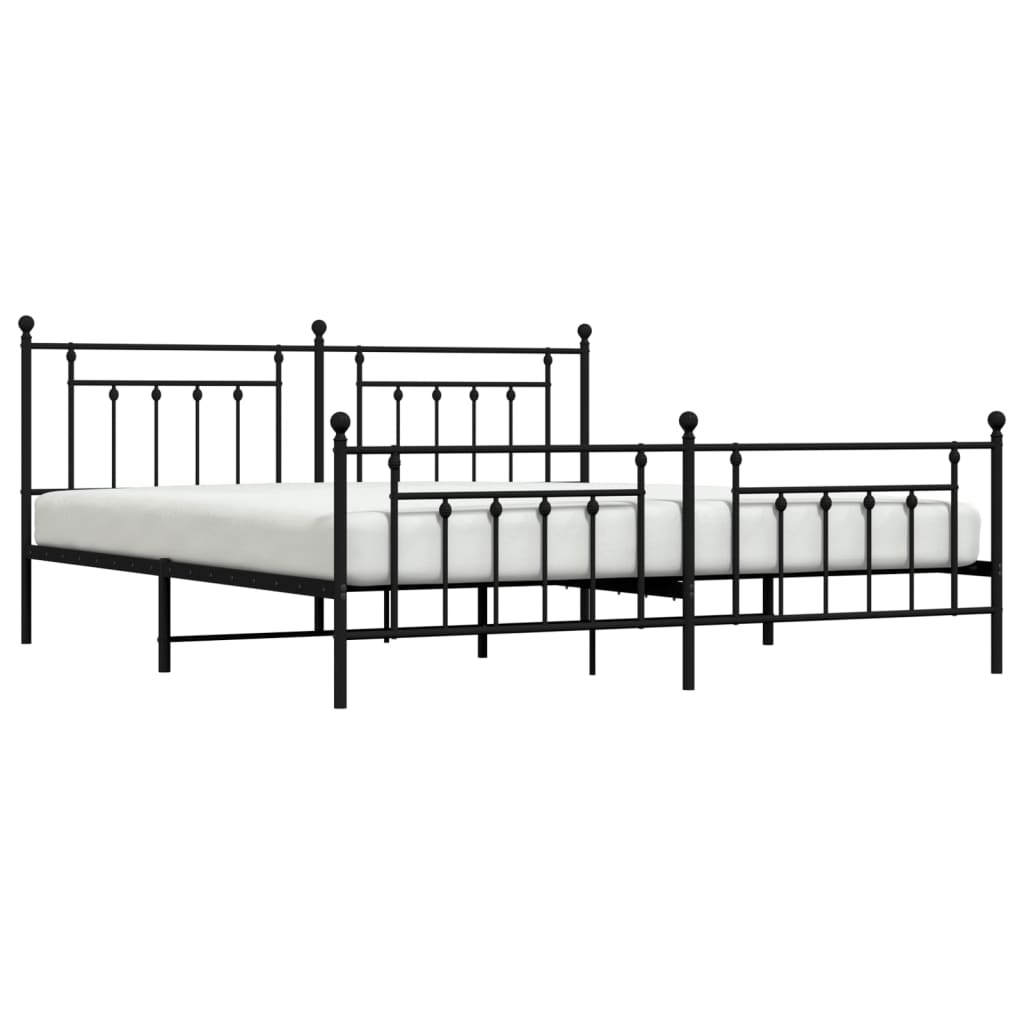 fekete fém ágykeret fej- és lábtámlával 200 x 200 cm