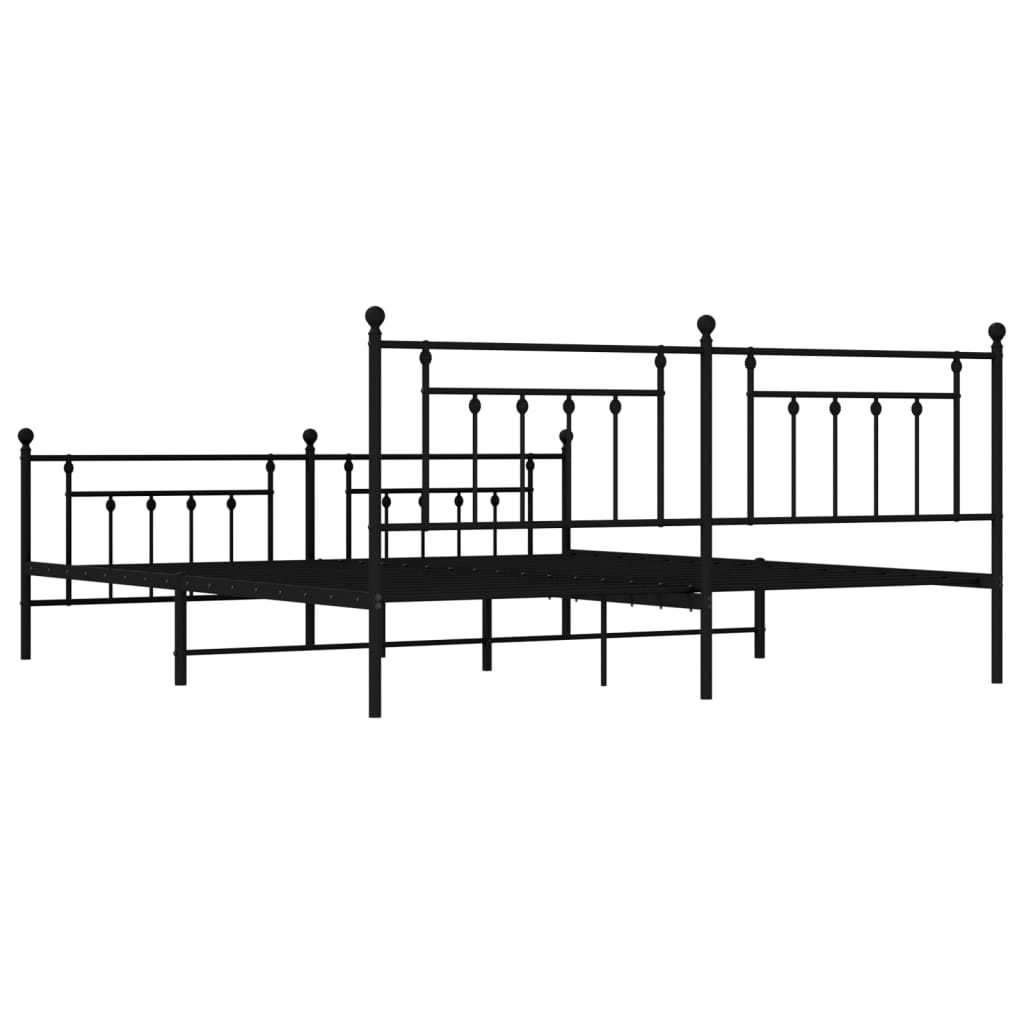 fekete fém ágykeret fej- és lábtámlával 200 x 200 cm