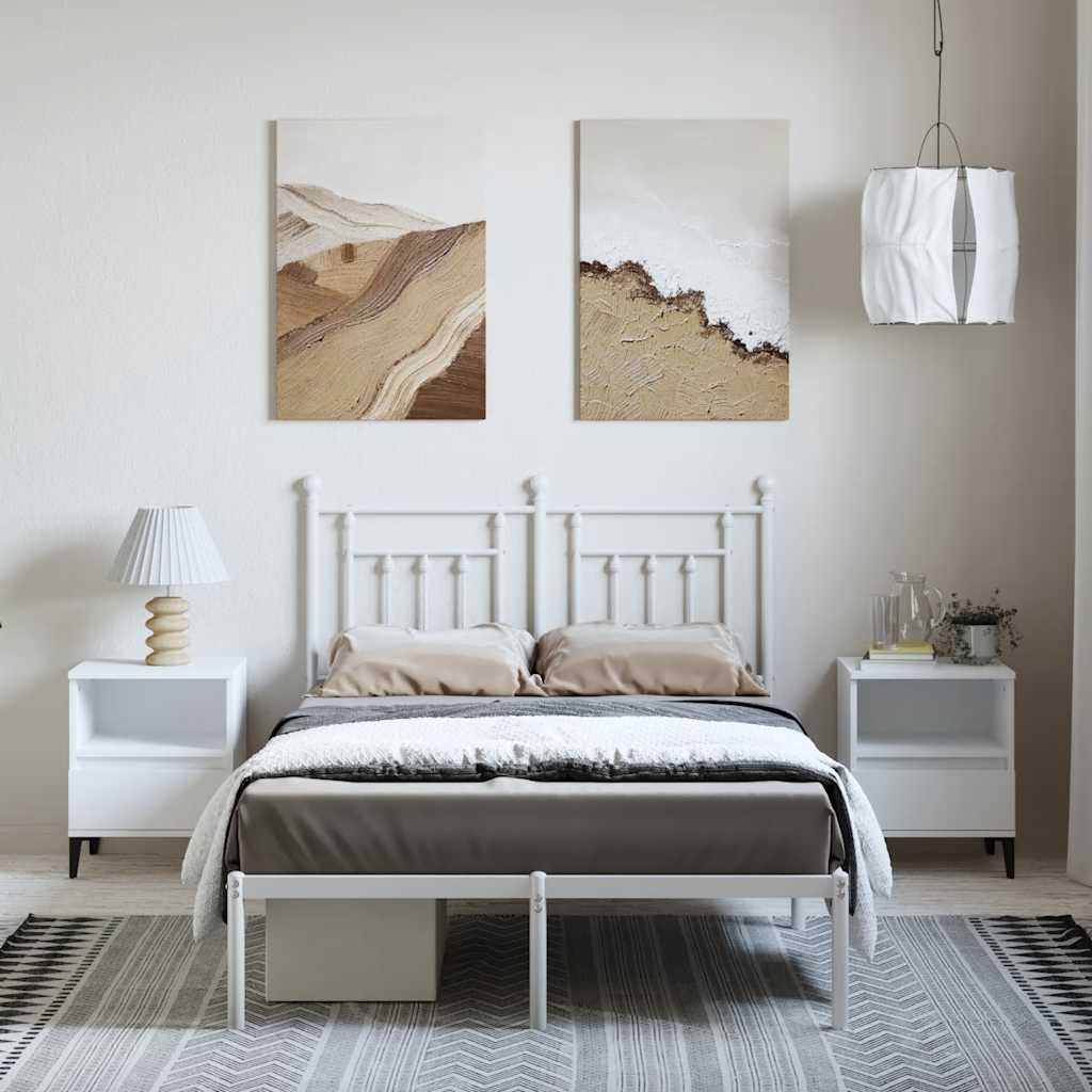fehér fém ágykeret fejtámlával 135 x 190 cm
