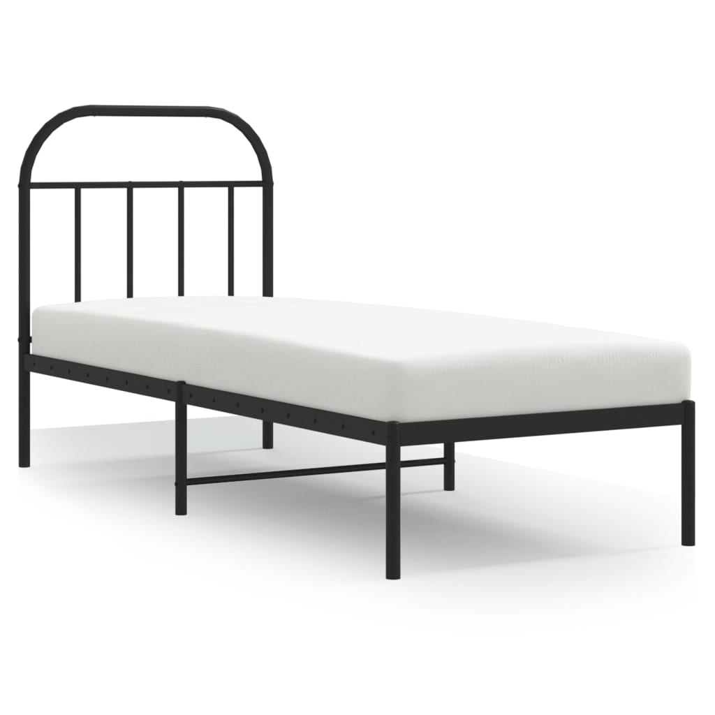 fekete fém ágykeret fejtámlával 75 x 190 cm