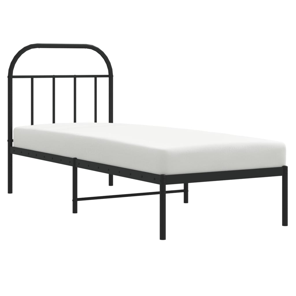 fekete fém ágykeret fejtámlával 75 x 190 cm
