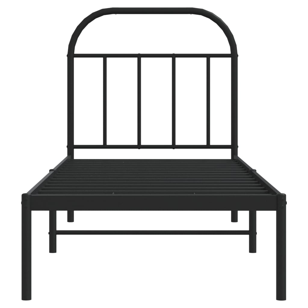 fekete fém ágykeret fejtámlával 75 x 190 cm