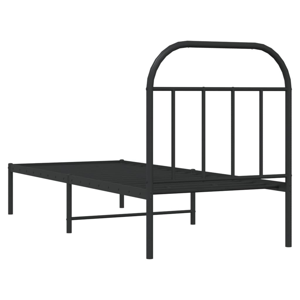 fekete fém ágykeret fejtámlával 75 x 190 cm