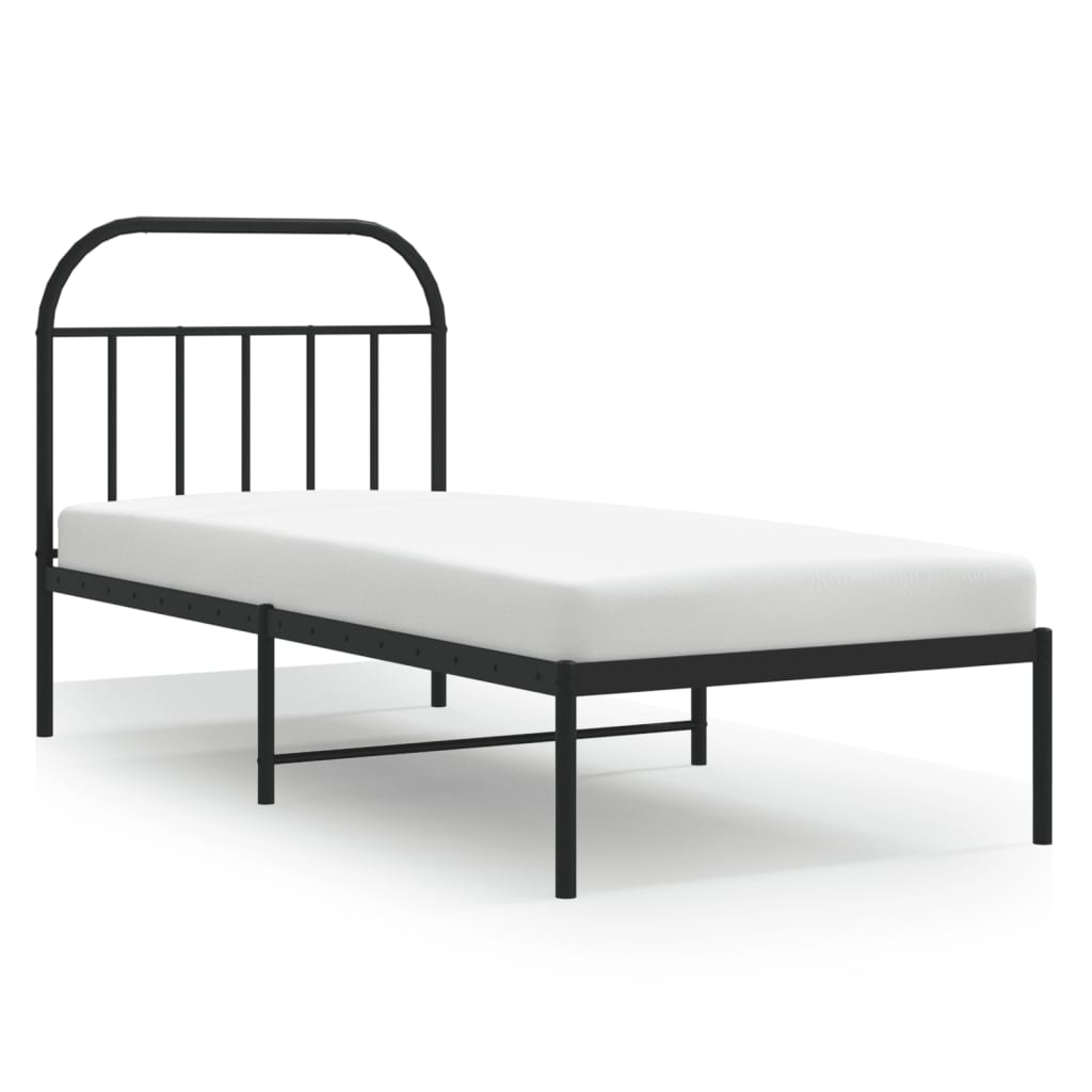 fekete fém ágykeret fejtámlával 90 x 190 cm