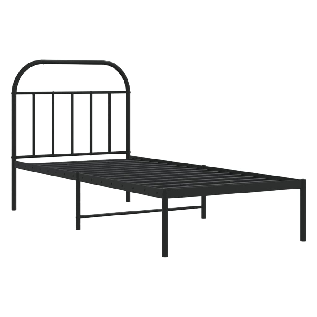 fekete fém ágykeret fejtámlával 90 x 190 cm