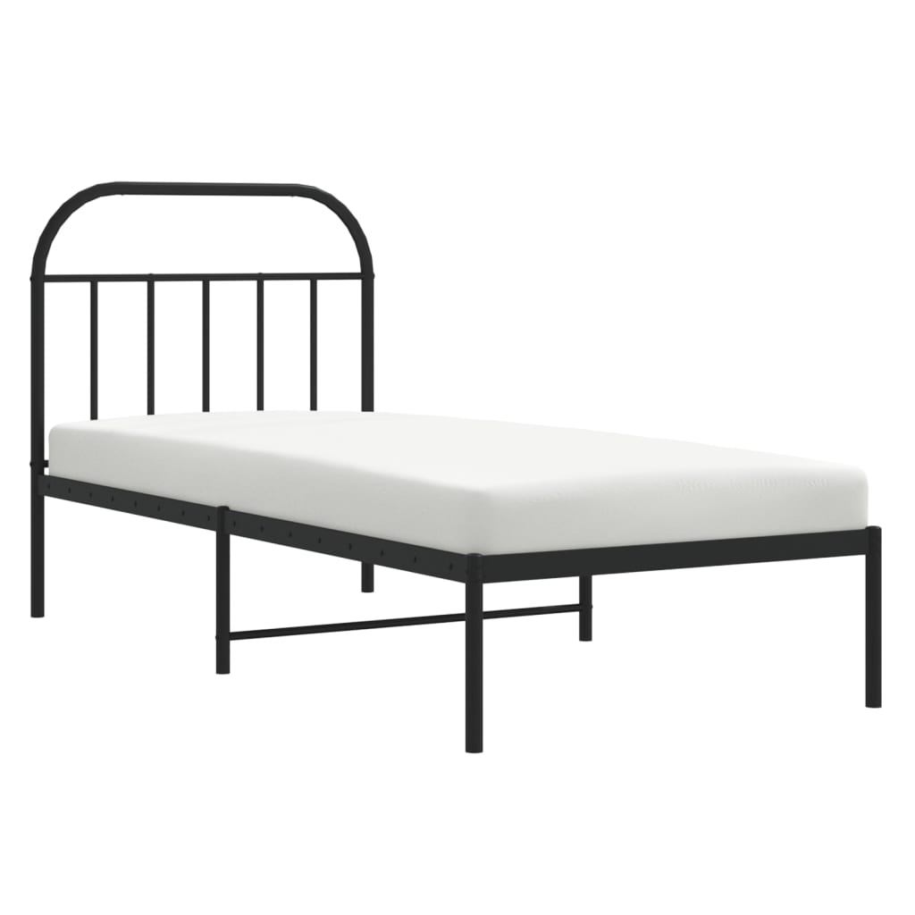 fekete fém ágykeret fejtámlával 90 x 190 cm