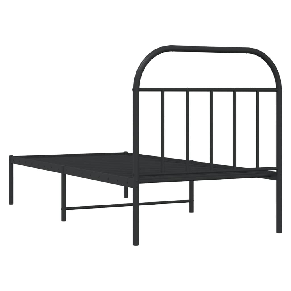 fekete fém ágykeret fejtámlával 90 x 190 cm