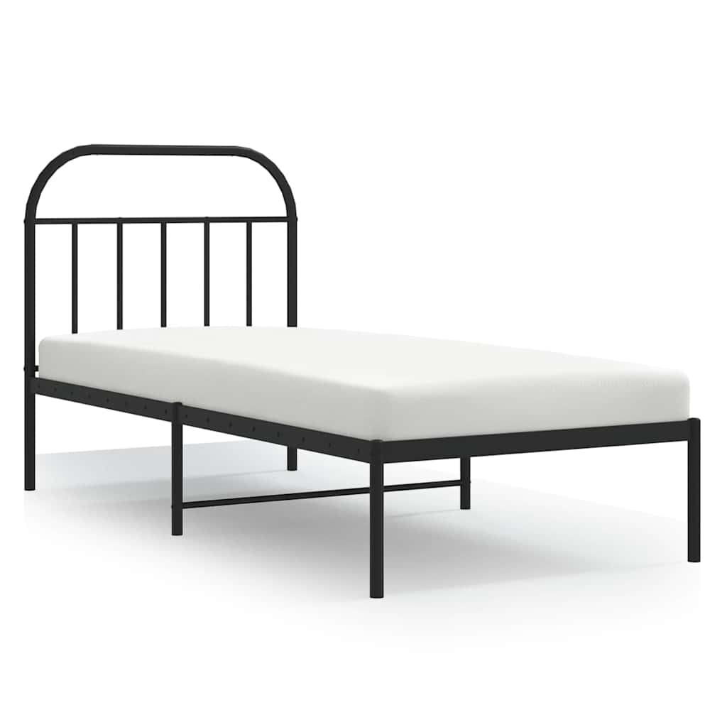 fekete fém ágykeret fejtámlával 90 x 200 cm