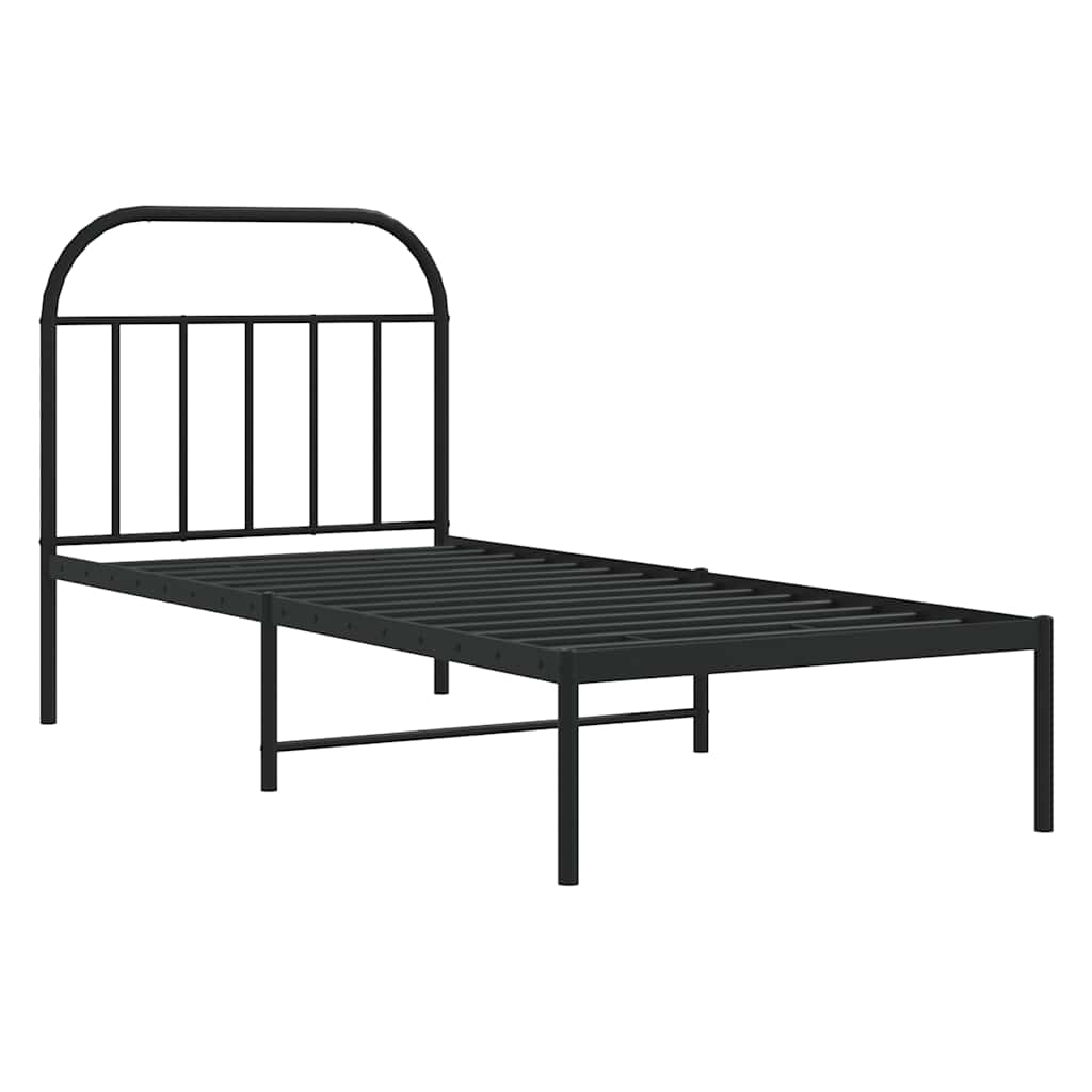 fekete fém ágykeret fejtámlával 90 x 200 cm