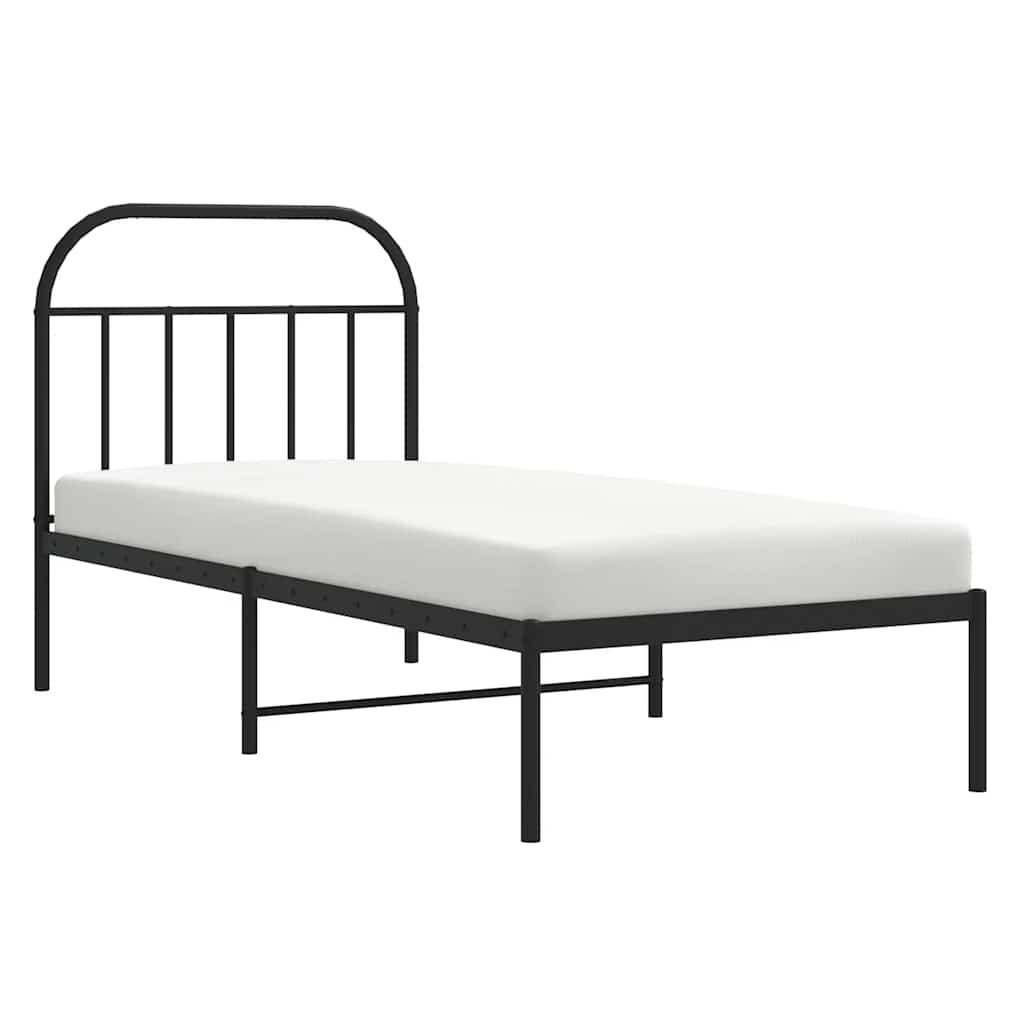 fekete fém ágykeret fejtámlával 90 x 200 cm